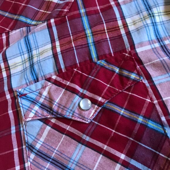 Levi’s Pearl Snap Plaid Short Sleeve Western Rodeo Shirt Red Blue Sz XL - Picture 5 of 11